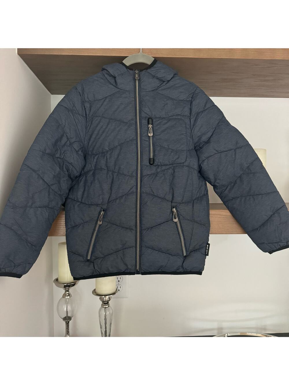 Noize Puffer Winter Jacket in a Heathered Navy